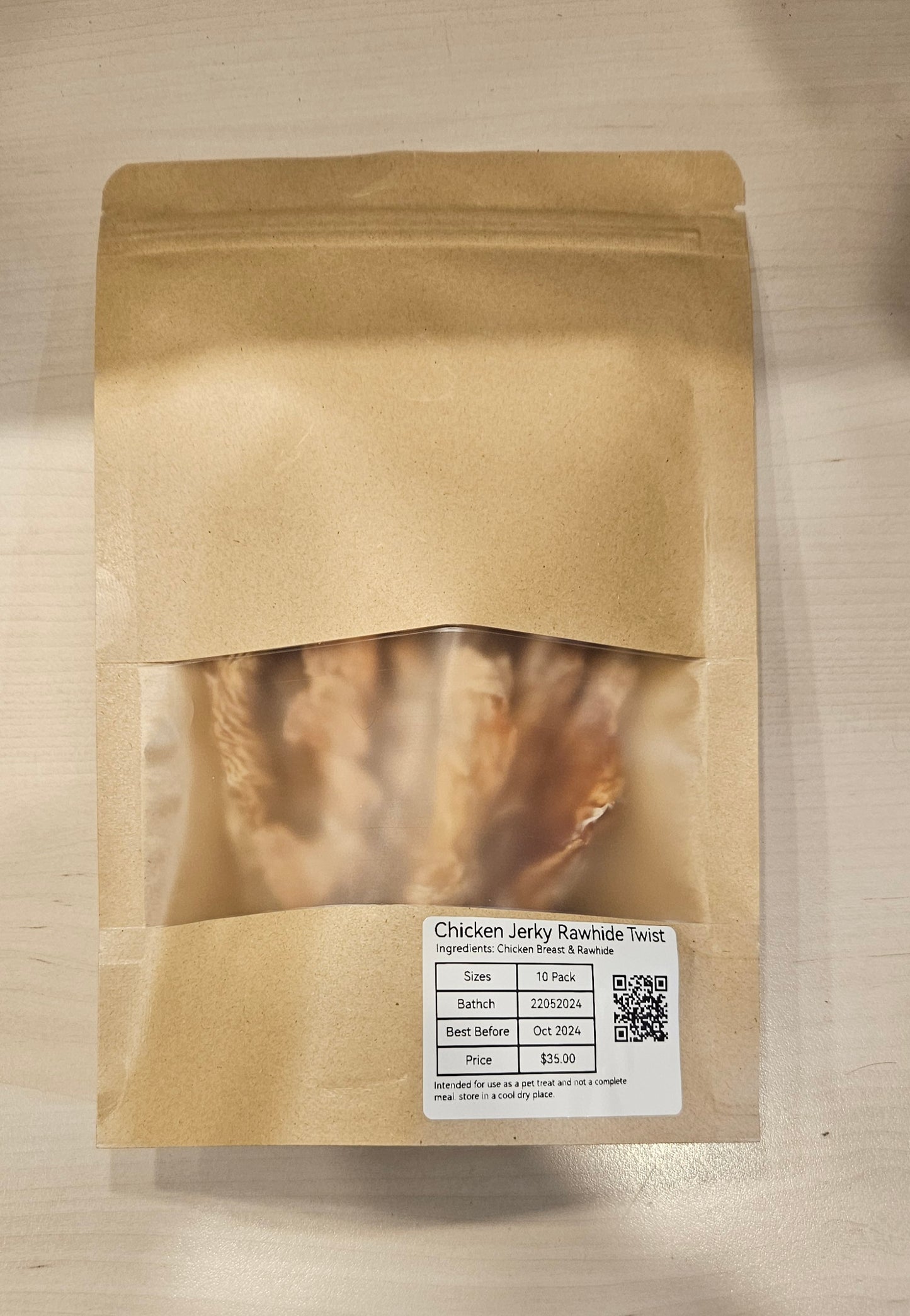 Home Made Pet Treats Chicken Jerky Rawhide Twist Stick 10pk