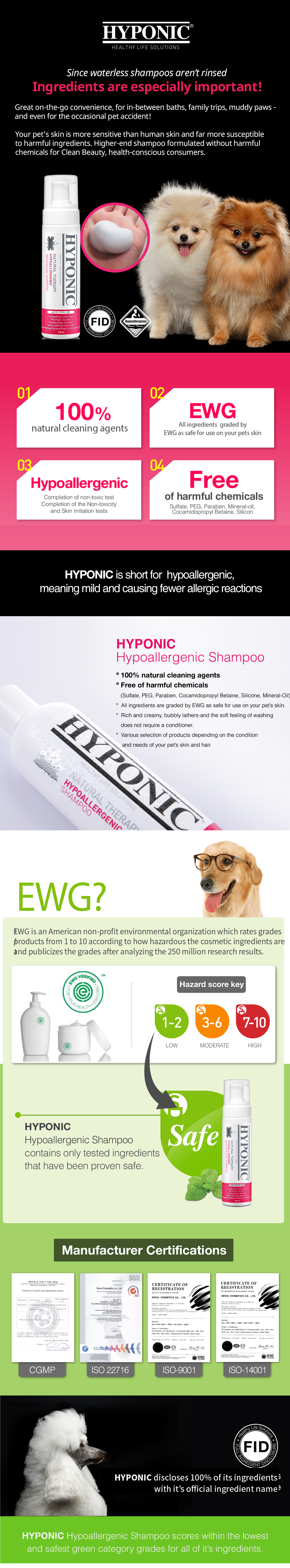 HYPONIC Hypoallergenic Waterless Shampoo (For All Pets) 190ml
