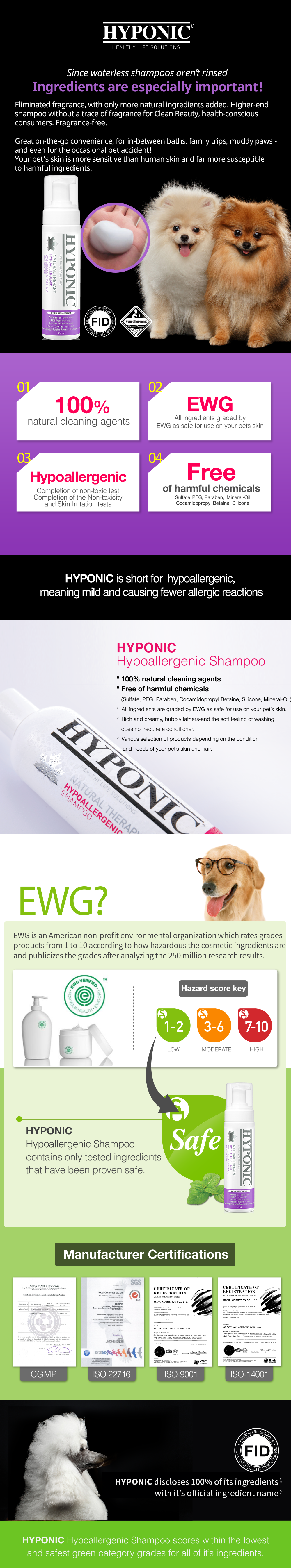 HYPONIC Hypoallergenic Waterless Shampoo (For All Pets Unscented) 190ml