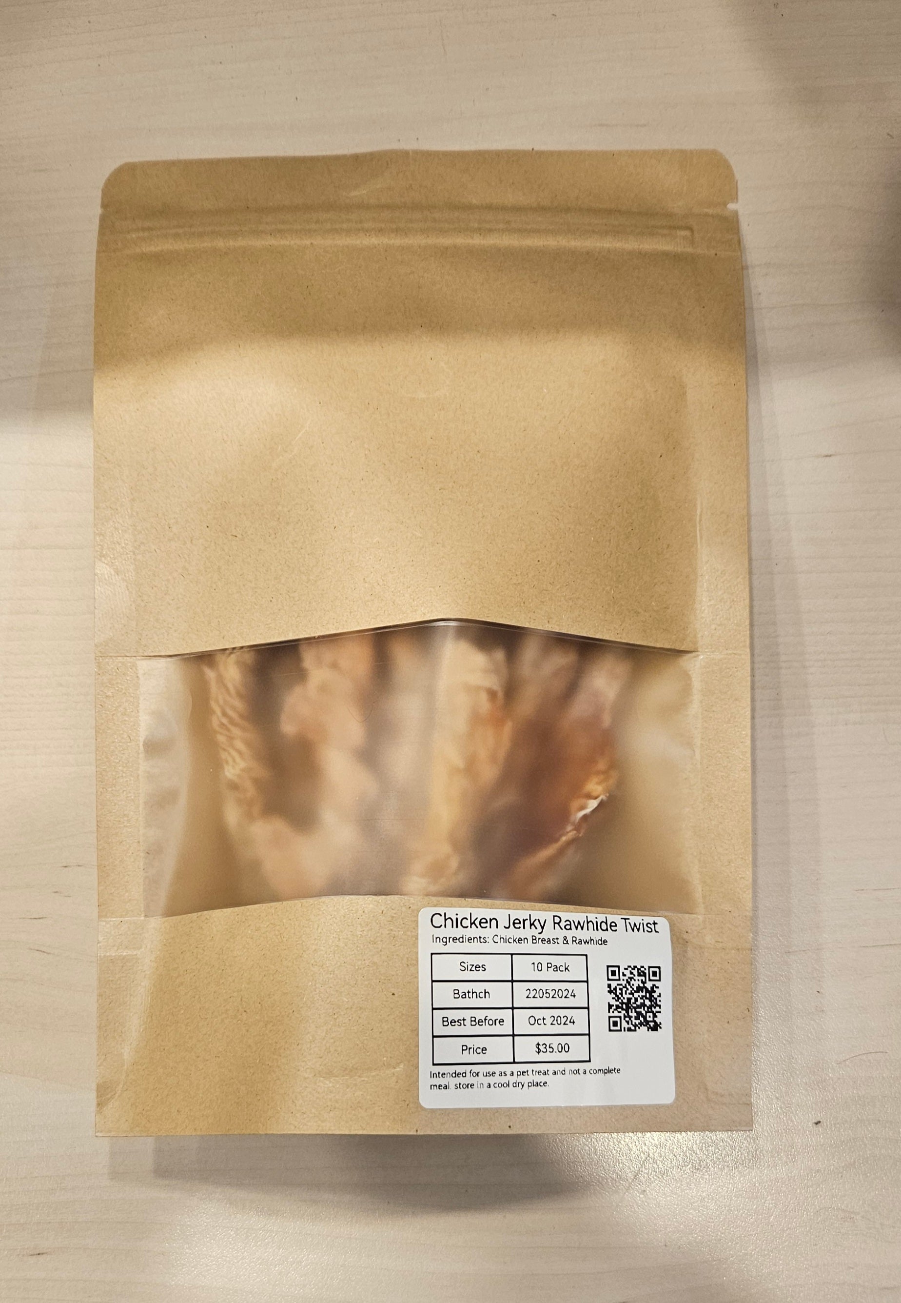 Home Made Pet Treats Chicken Jerky Rawhide Twist Stick 10pk