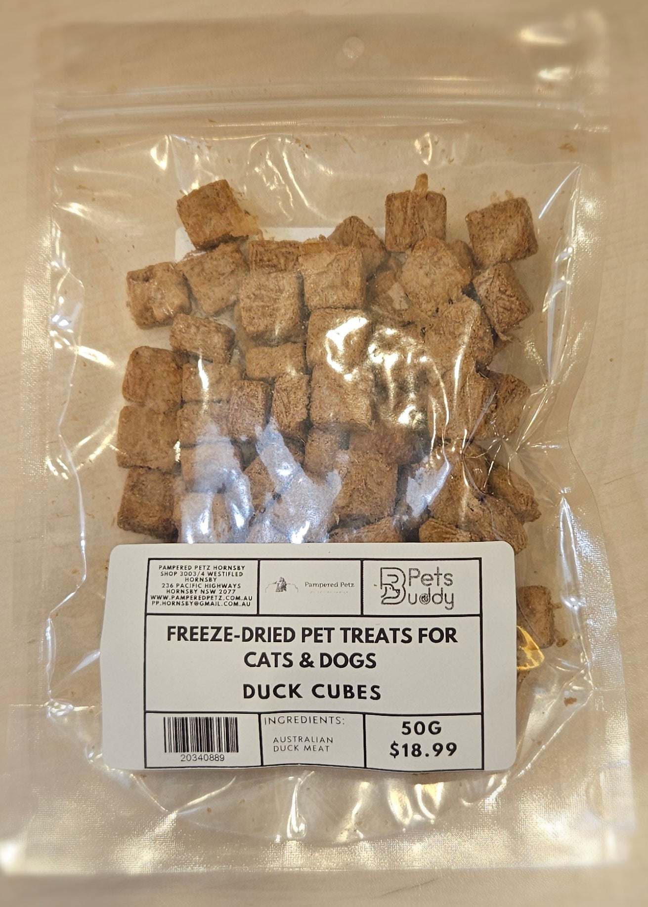PETSBUDDY Freeze Dried Treats Duck Cubes 50g