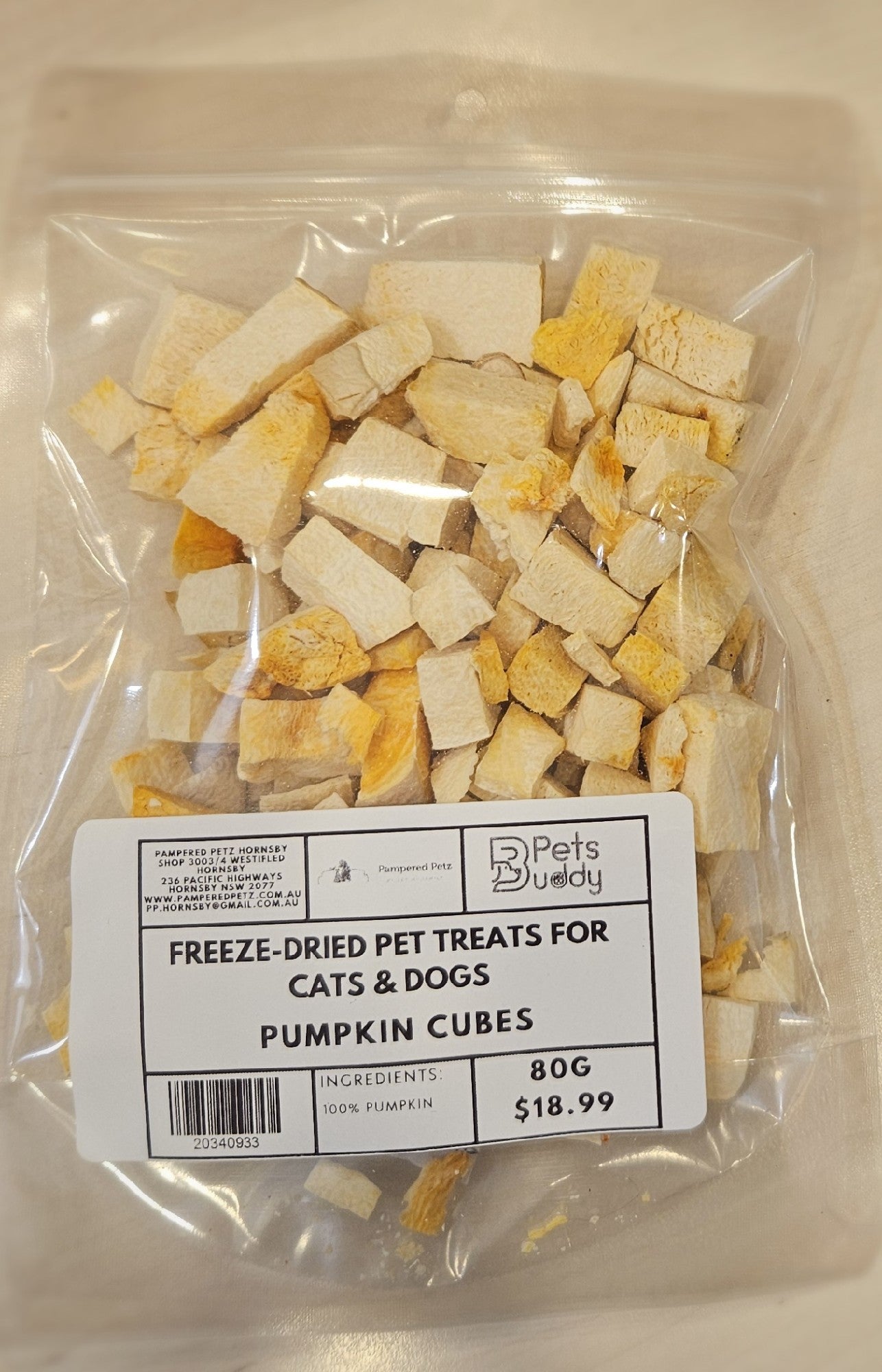 PETSBUDDY Freeze Dried Treats Pumkin Cubes 80g
