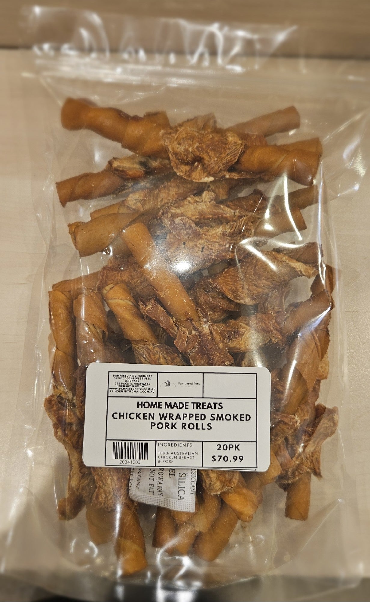 PAMPERED PETZ HORNSBY HOME MADE TREATS CHICKEN WRAPPED PORK TWIST 20PK