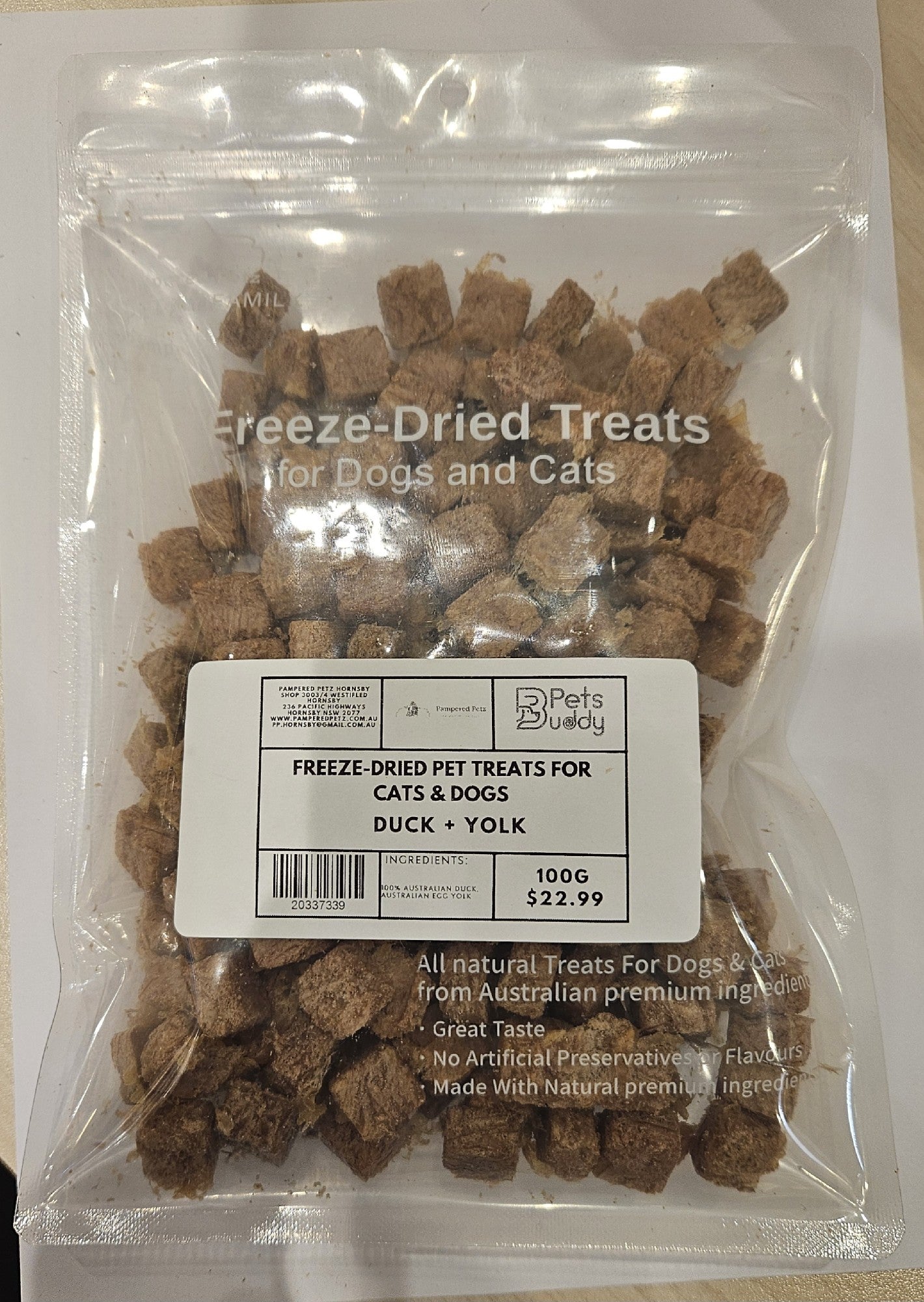 PETSBUDDY Freeze Dried Treatss Duck & Yolk Bites 100g