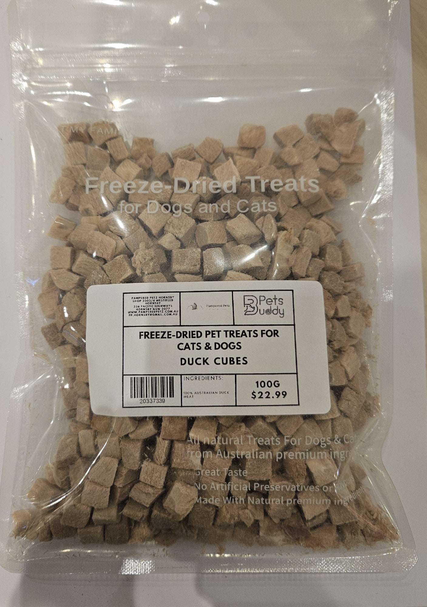 PETSBUDDY Freeze Dried Treats Duck Cubes 100g