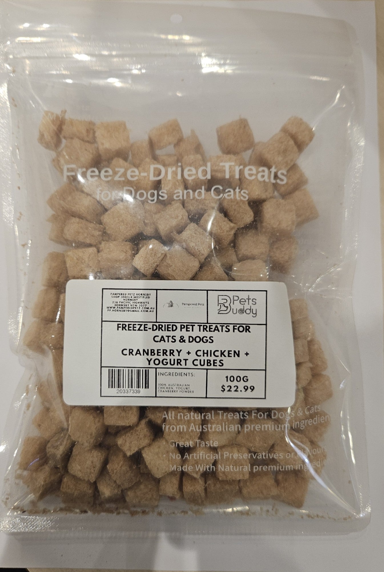 PETSBUDDY Freeze Dried Treats Cranberry & Yogurt With Chicken 100g