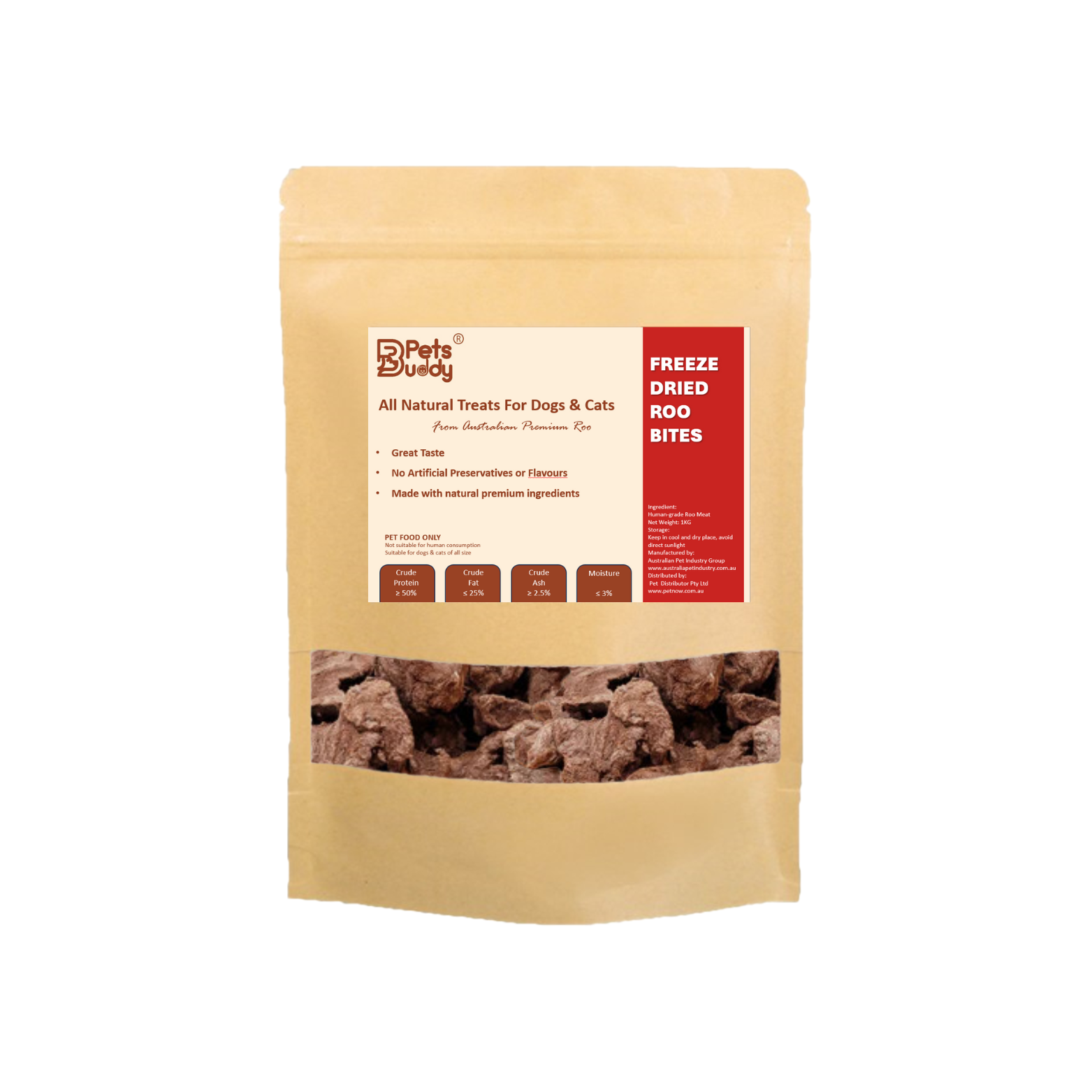 PETSBUDDY Freeze Dried Treats Roo Bites 1kg