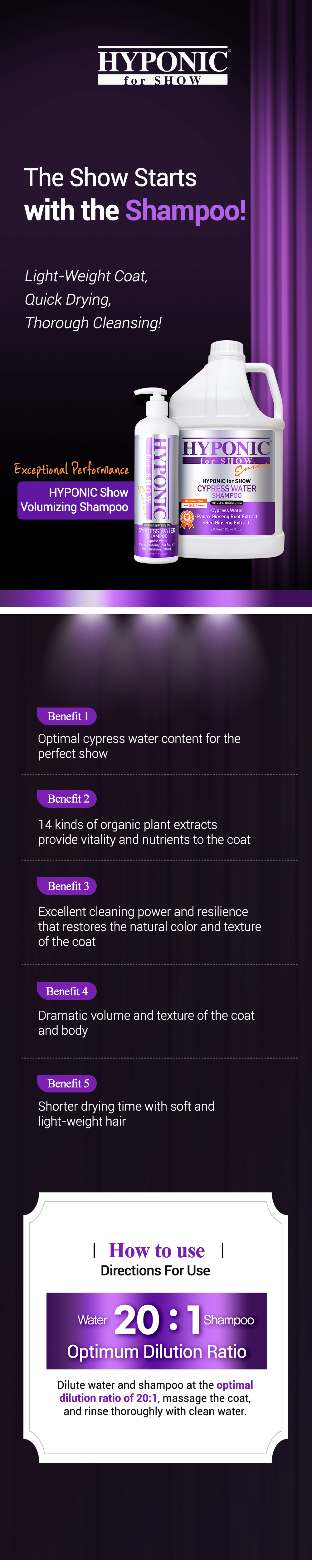 HYPONIC for SHOW DOGS Cypress Water Shampoo (For Dogs Volumizing) 500ml