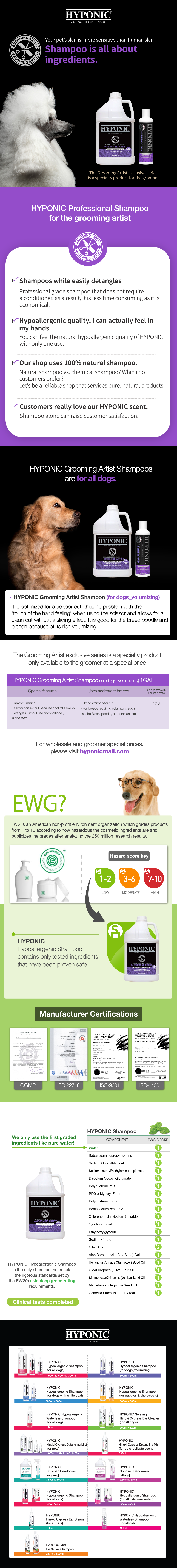 HYPONIC Grooming Artist Shampoo (For Dogs Volumizing) 1.5L